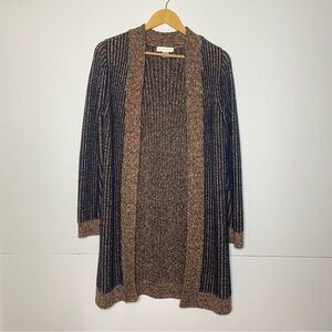 Christopher & Banks Blue 100% Cotton Knit Longline Open Front Cardigan Medium M